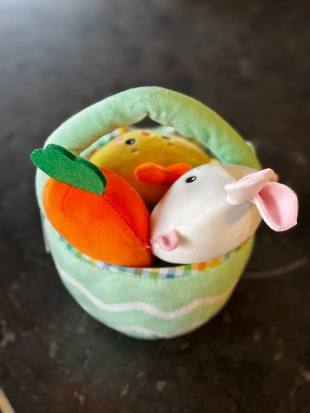 Plush Pastel Green Egg Basket with Chick, Bunny & Carrot